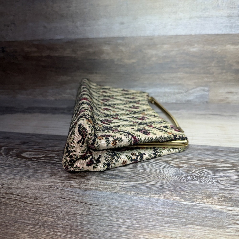 Vintage Petit Point Needlepoint Purse Tapestry Handbag Clutch Bag Floral Gold - Picture 7 of 12